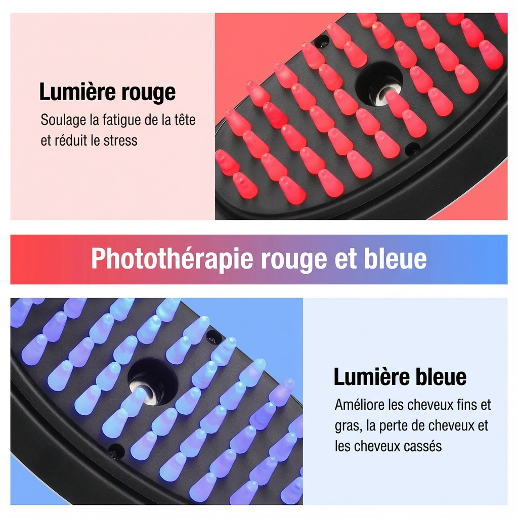 Peigne de Massage électrique, thérapie à la lumière bleue et rouge, Vibration, Massage des cheveux, brosse du cuir chevelu, Spray ionique négatif, masseur de croissance des cheveux