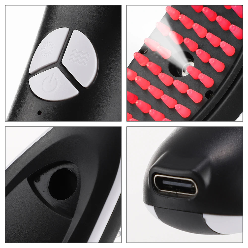 Peigne de Massage électrique, thérapie à la lumière bleue et rouge, Vibration, Massage des cheveux, brosse du cuir chevelu, Spray ionique négatif, masseur de croissance des cheveux